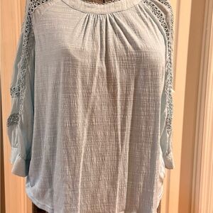 Skies Are Blue Light Blue Crochet-Trim Tunic Top
